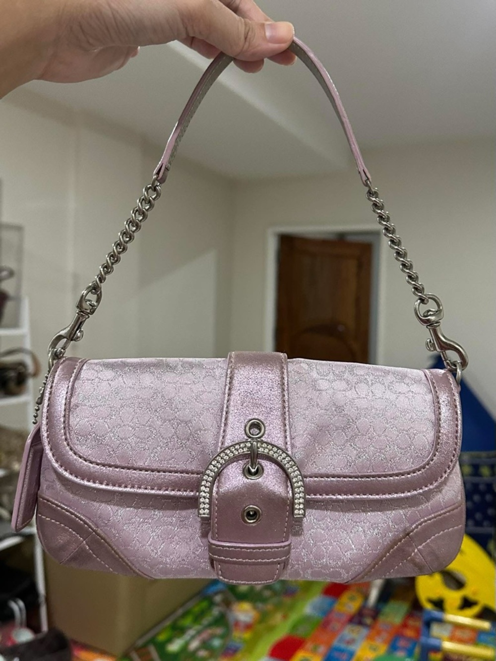 ISO Coach X Swarovski Metallic lilac Signature SoHo READ DESCRIPTION